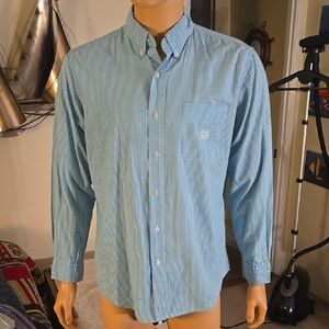 Chaps Blue Checkered Casual Button Down Shirt
